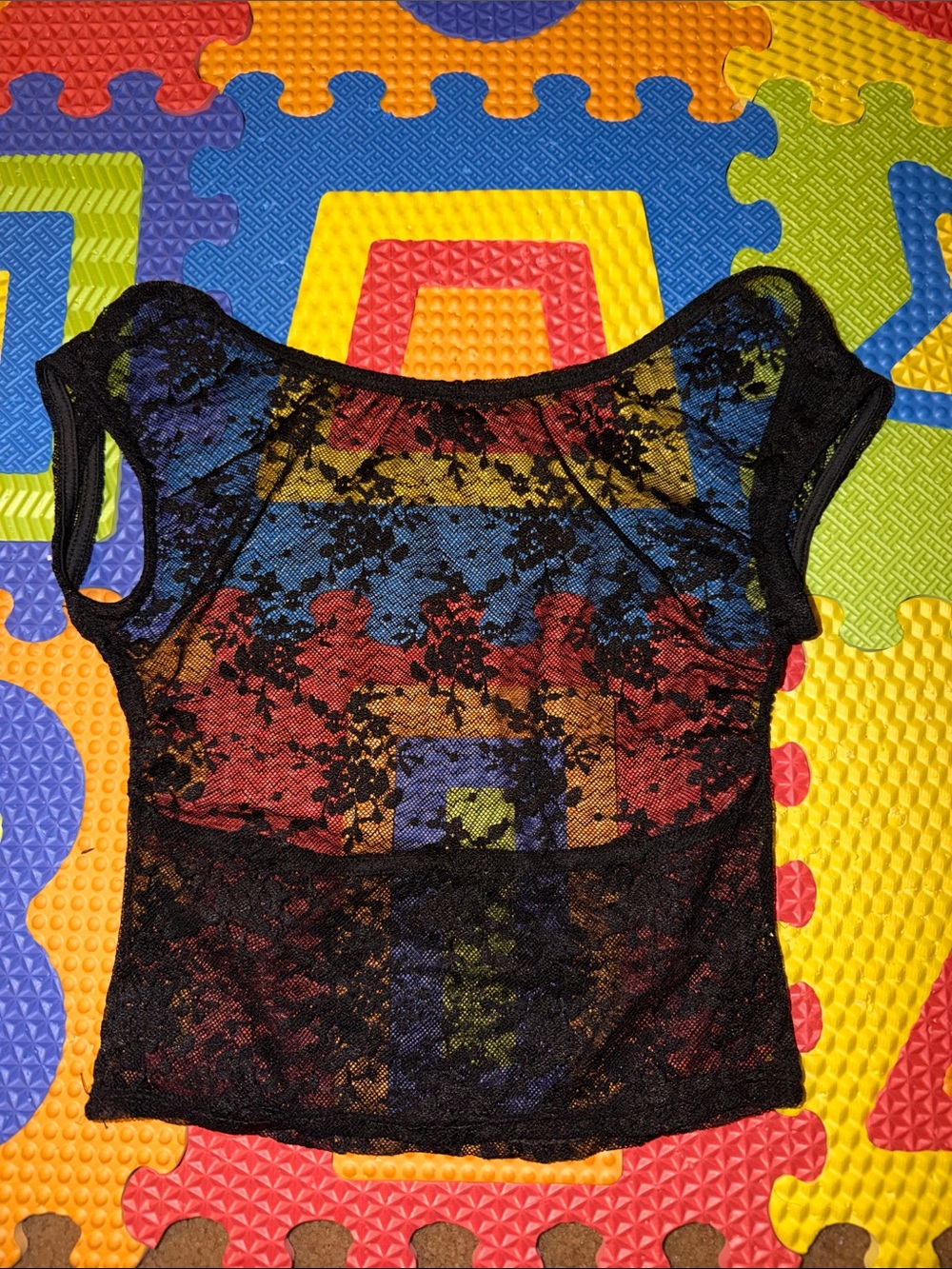 Forever 21 Black Sheer Lace Crop Top Backless